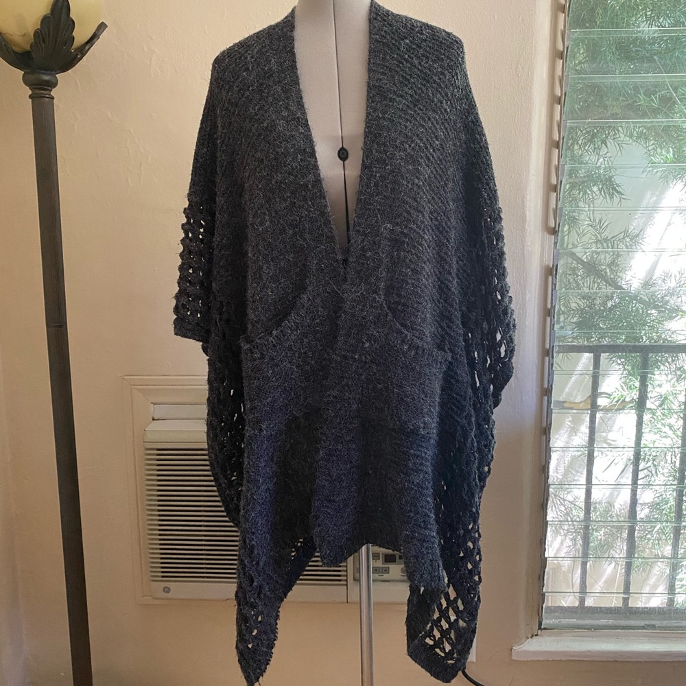 Do Everything In Love Charcoal Thick Chunky Knit Open Poncho Duster OS